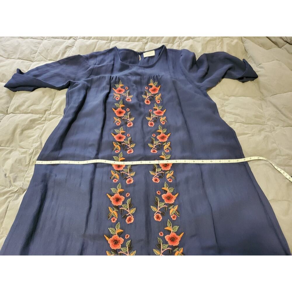 Bella Ella Women’s Navy Embroidered Midi Dress Size L Rayon Blend Boho Peasant - Picture 7 of 14